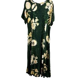 Bali Batiks Dress Womens Large Green Hawaiian Tropical Maxi Cover Up Floral